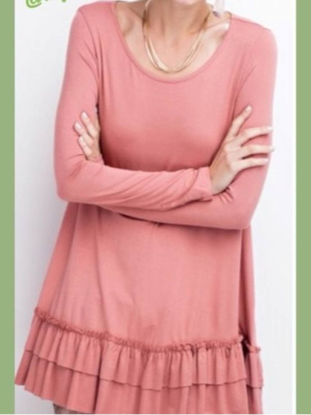 Easel Women's Long-Sleeve Ruffle Hem Dress - Dusty Rose Size XL